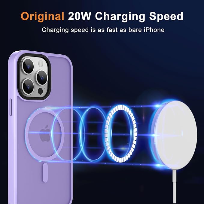 MOCCA Strong Magnetic for iPhone 15 Pro Max Case, [Compatible with Magsafe][13FT Military Drop Protection] Slim Translucent Matte Shockproof Case for iPhone 15 ProMax Case 6.7'' - Light Purple