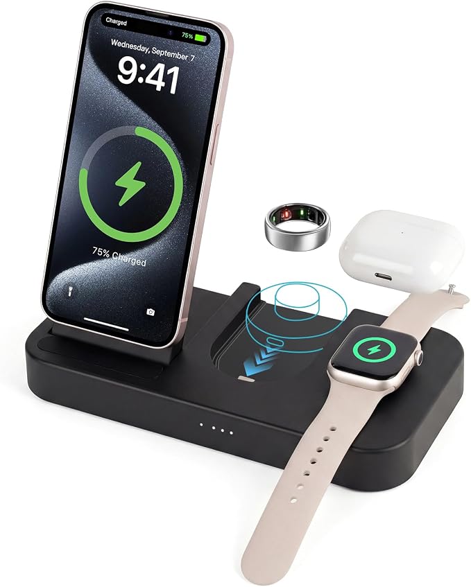 4 in 1 Charging Station for Oura Ring Gen 3 Charger (Oura Ring Charger NOT Included), 25W Fast Magnetic Charger for iPhone, Apple Watch, AirPods, Wireless Charger for Samsung Galaxy