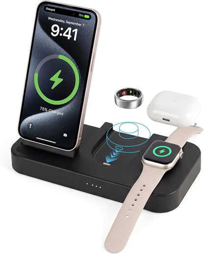 4 in 1 Charging Station for Oura Ring Gen 3 Charger (Oura Ring Charger NOT Included), 25W Fast Magnetic Charger for iPhone, Apple Watch, AirPods, Wireless Charger for Samsung Galaxy