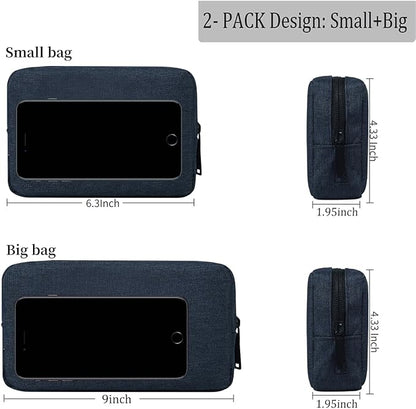 CAAORDKSO Electronic Organizer Accessory Pouch, Travel Electronic Accessories Storage Case Cable Organizer Bag for MacBook Charger, Power Bank, Hard Drive, Cords, Laptop Mouse (Small+Big, Navy Blue)
