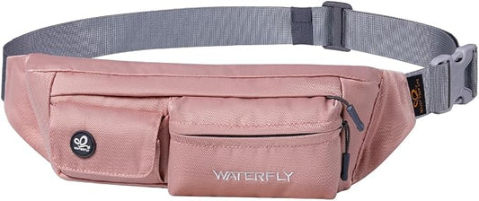 WATERFLY Fanny Pack for Women Men Water Resistant Small Waist Pouch Slim Belt Bag with 4 Pockets for Running Travelling Hiking Walking Lightweight Crossbody Chest Bag Fit All Phones