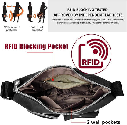 SUKRY Nylon Crossbody Bag for Women with Anti theft RFID Pocket, Waterproof Shoulder Bag Travel Purses and Handbag