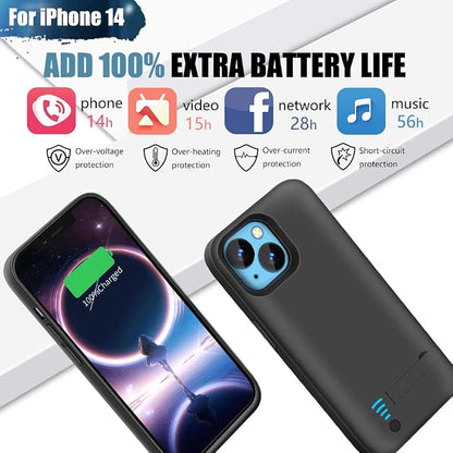 Battery Case for iPhone 14, 5000mAh Rechargeable Extended Battery Charging/Charger Case, Add 100% Extra Juice (6.1 Inches) Black