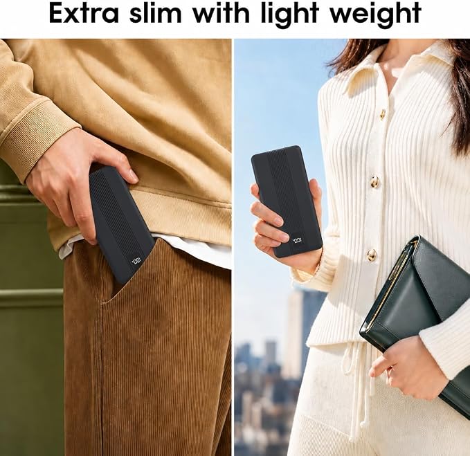 10000mAh Portable Charger with 4 Built-in Cables, 22.5W Fast Charging Power Bank, LED Display, Slim Travel Battery Pack for iPhone 17/16/15/14, Samsung Galaxy, iPad & More