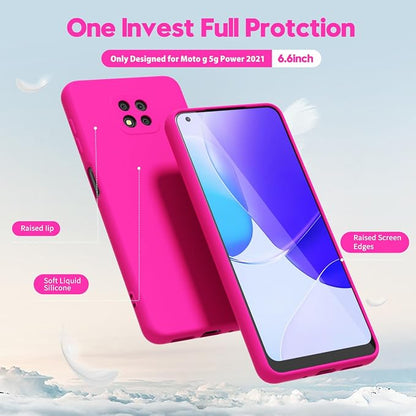 oakxco for Motorola Moto G Power 2021 Phone Case Liquid Silicone, Neon Bright Solid Color, Thin Slim Soft Rubber Gel Matte TPU Plain Simple Cover for Women, Hot Pink Fuchsia