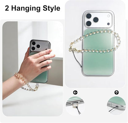 TEAMOLA Natural Stone Phone Charm, Handmade Crystal Cellphone Chain for Universal, Beaded Healing Anti Theft Phone Wrist Strap with Tether Tab, Clear Quartz