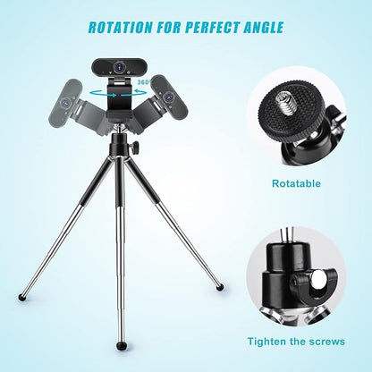 Mini Tripod for Webcam and Phone, 4-9 inch Metal Extendable Webcam Stand with Phone Holder, Tabletop Tripod