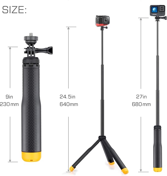 GEPULY Floating Hand Grip Underwater Waterproof Selfie Stick for GoPro Hero 13 12 11 10 9 8 7 6 5 4 3,Floating Tripod, Hand Grip,Selfie Stick Pole,Tripod Stand, Extended Monopod Go Pro Accessories