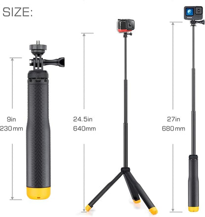 GEPULY Floating Hand Grip Underwater Waterproof Selfie Stick for GoPro Hero 13 12 11 10 9 8 7 6 5 4 3,Floating Tripod, Hand Grip,Selfie Stick Pole,Tripod Stand, Extended Monopod Go Pro Accessories