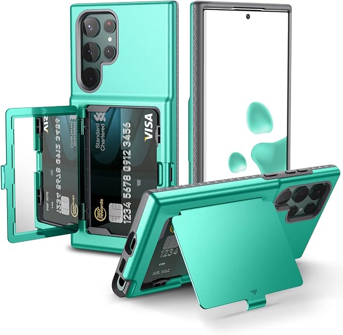 WeLoveCase Samsung Galaxy S22 Ultra Case Wallet Case with Credit Card Holder & Hidden Mirror, All-Round Protection Shockproof Phone Cover Designed for Samsung Galaxy S22 Ultra, 6.8 inch Mint Green