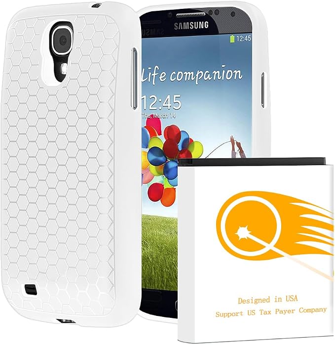 Combo Pack 8600mAh Extended Battery Thicker Hard Cover Anti-Slip Soft TPU Grip Back Bumper Full Edge Protection Case Compatible with Samsung Galaxy S4 I9500 SGH-M919 Phone