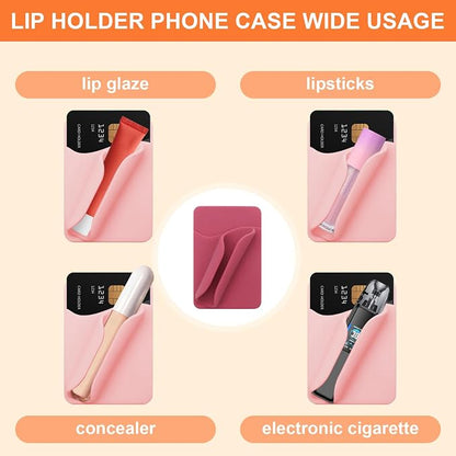 Lip Gloss Holder Phone Case,Silicone Lip Holder with Card Holder,Protective Lip Gloss Case with Adhesive Holder for Most Phone Models(Pink)