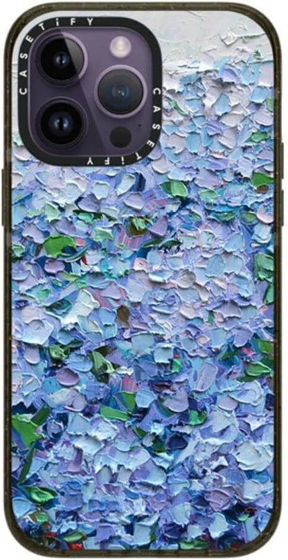 CASETiFY Impact iPhone 14 Pro Max Case [4X Military Grade Drop Tested / 8.2ft Drop Protection/Compatible with Magsafe] - Nantucket Blue Hydrangeas - Glossy Black