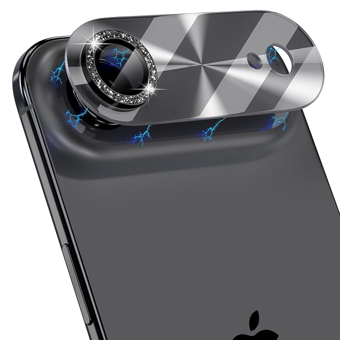 Choiche Compatible for iPhone 17 Air Camera Lens Protector, Bling Camera Cover with 9H Tempered Glass Lens Screen Protector Metal Ring Decoration Accessories 6.5-inch (Light-Black)