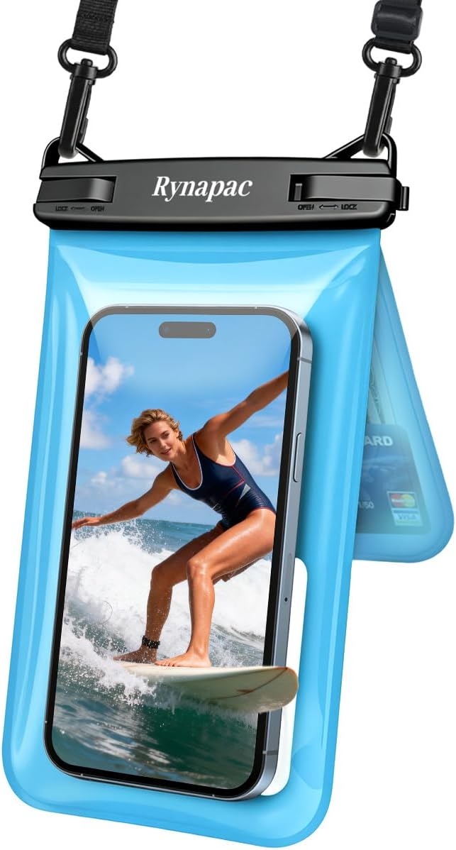 Rynapac IPX8 Waterproof Phone Pouch Floating, [Up to 8.5''] Double Space Waterproof Phone Case with Lanyard for iPhone 17 16 15 Pro Max, Cell Phone Dry Bag for Beach Travel Cruise Ship Essentials