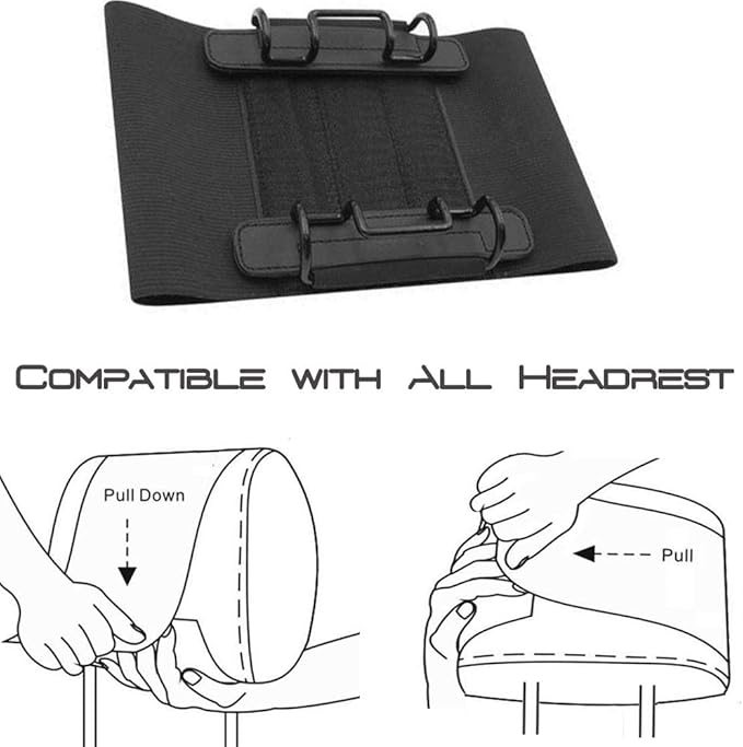 LycoGear Universal Car Headrest Strap Tablet/Smartphone Mount for iPad Air, iPad Mini, iPad Pro, iPhone 14, 13, 12, 15, Galaxy S21, S22, S23