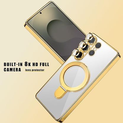 Magnetic for Samsung Galaxy S24 Ultra Case Stand & Ring Holder Compatible with MagSafe Built-in Camera Lens Protector Phone Case for Samsung S24 Ultra - Gold