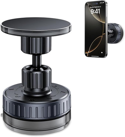 Vacuum Suction Cup Phone Mount,Hands-Free Magnetic Shower Cell Phone Holder,Adjustable Phone Suction Grip for Mirror/Car Dashboard/Gym,Compatible with MagSafe iPhone 16/15/14/13/12 (T26)