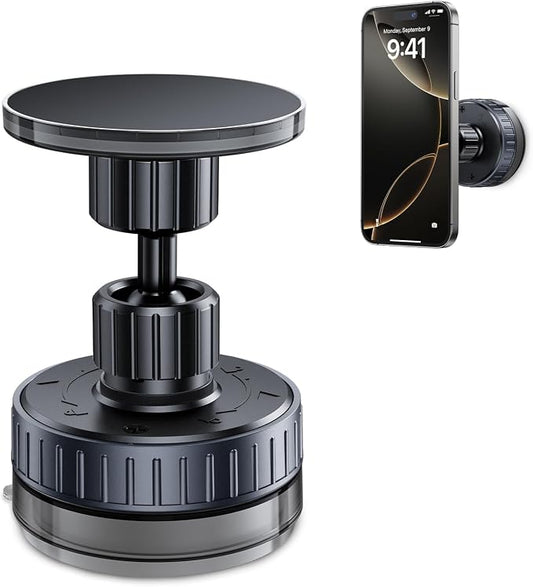 Vacuum Suction Cup Phone Mount,Hands-Free Magnetic Shower Cell Phone Holder,Adjustable Phone Suction Grip for Mirror/Car Dashboard/Gym,Compatible with MagSafe iPhone 16/15/14/13/12 (T26)