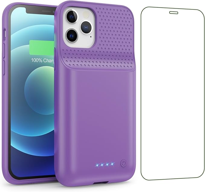 Battery Case for iPhone 12/12 Pro,[2025 Upgraded] 10800mAh Ultra-Slim Portable Extended Charger Case Cover for iPhone 12/12 Pro Charging Case (6.1 Inch)-Purple
