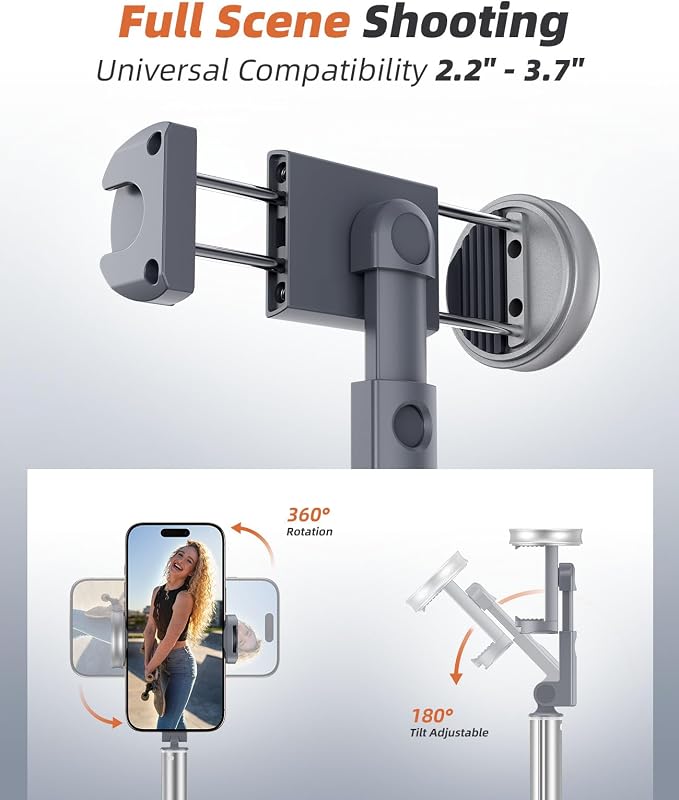 Phone Tripod & Selfie Stick with Remote, Portable, Lightweight for Video Recording Vlog, Extendable Travel Tripod Stand Compatible with iPhone Android, Grey, 62"