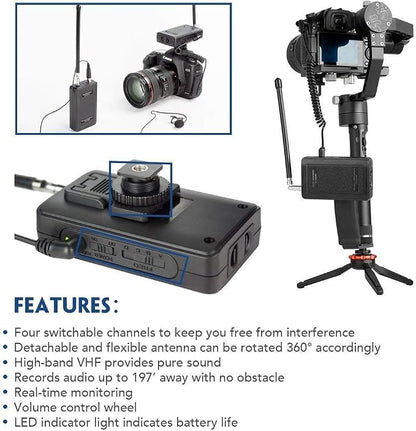 Saramonic SR-WM4C Wireless Lavalier Microphone System for Canon 6D 600D 5D2 5D3 Nikon D800 Sony DV DSLR Camcorders