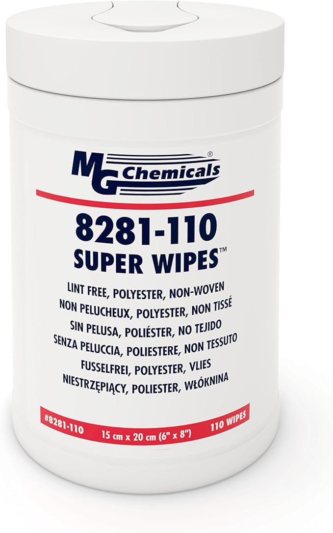 MG Chemicals 8281-110 - Lint Free Wipes, Non-Woven Polyester, Tear Resistant, 6' x 8', 110 Wipes