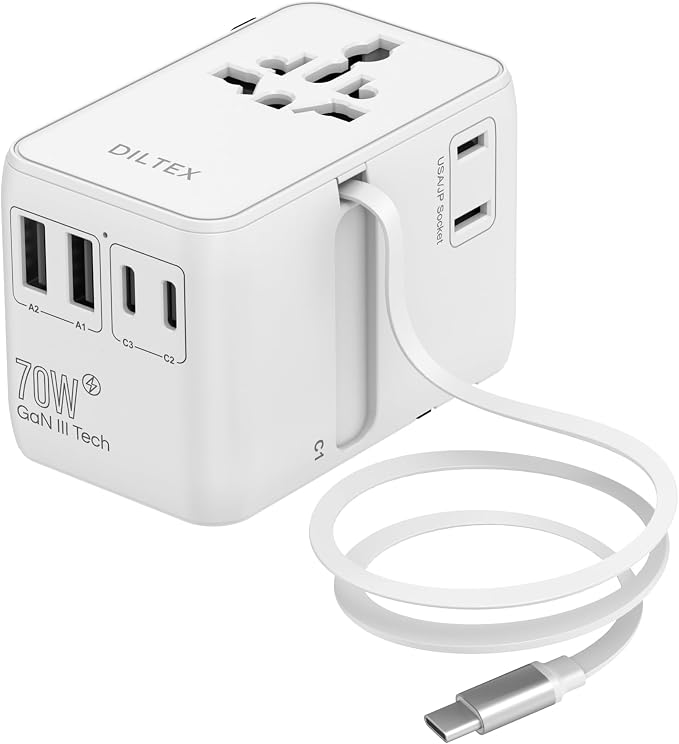70W Charger with USB-C & USB-A Multiple Ports - Travel Adapter Use in Hotels Airports & Cruises - Type-C & A Safe for Phones & Cameras, A Reliable Choice for Users in Daily Travel