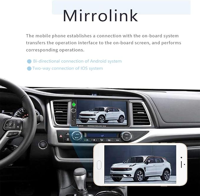 EKAT Double Din Car Stereo Receiver Bluetooth 7 Inch Touch Screen Car Radio Head Unit MP5 Video Digital Player Support Mirror Link TF FM AUX USB + Backup Camera and Remote Control