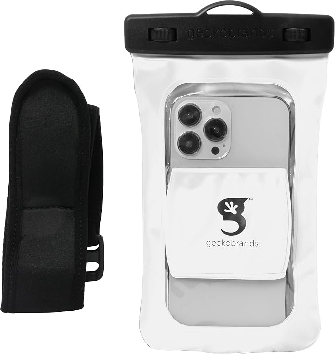 geckobrands Float Phone Dry Bag with Arm Band - Floating Watertight Dry Bag Phone Pouch, Fits Most iPhone and Samsung Galaxy Models White