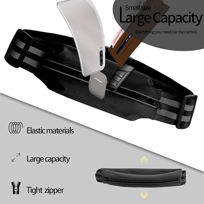 Running Phone Belt for Women and Men Phone Holder Runners Pouch Waist Reflective Runners Money Belt Exercise Waist for Workout Jogging Gear Accessories (Black）
