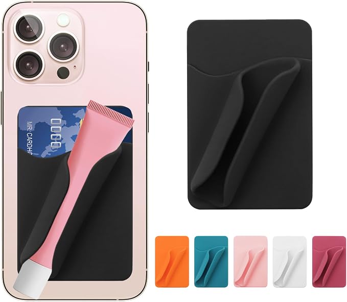 Lip Gloss Holder Phone Case,Silicone Lip Holder with Card Holder,Protective Lip Gloss Case with Adhesive Holder for Most Phone Models(Black)