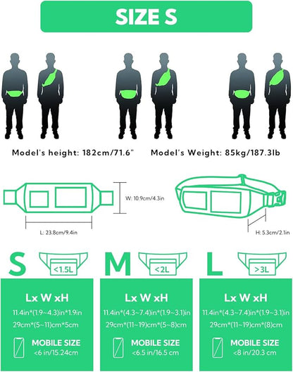 WATERFLY Fanny Pack for Women Men Water Resistant Small Waist Pouch Slim Belt Bag with 4 Pockets Lightweight Crossbody Chest Bag Fit All Phones, 11.02 x 2.1 x 4.3 inch,11.02 x 2.1 x 4.3 inch