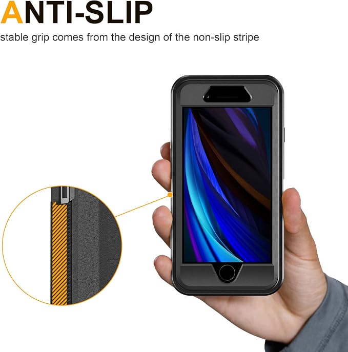 jaroco for iPhone SE Case 2022/2020/3rd/2rd,iPhone 8/7 case [Shockproof] [Dropproof] [Military Grade Drop Tested] with Non-Slip Removable Heavy Duty Full Body Phone Case-Black
