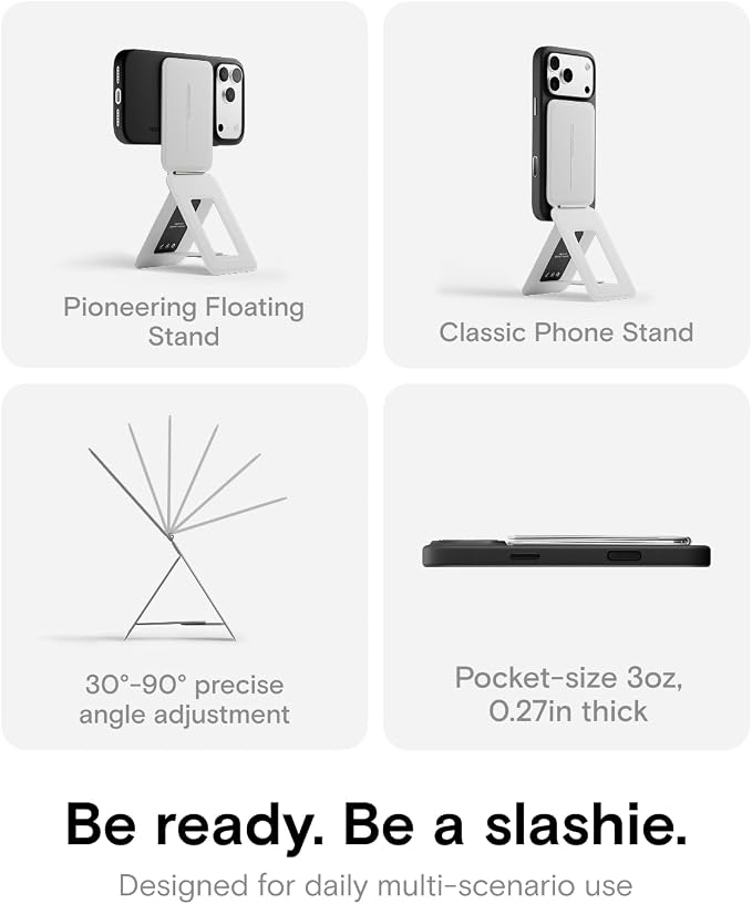 MOFT Phone Tripod Stand Selfie Stick for iPhone, Multi-Angles iPhone Stand, Lightweight & Portable Phone Holder, Strong Magnets, MOVAS Vegan Leather, Travel Essentials, Misty Cove (Without Card Slot)