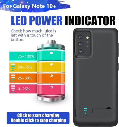 Battery Case for Samsung Galaxy Note 10+ Plus 5G, 6000mAh Rechargeable Extended Battery Charging Charger Case, Add 100% Extra Juice Black