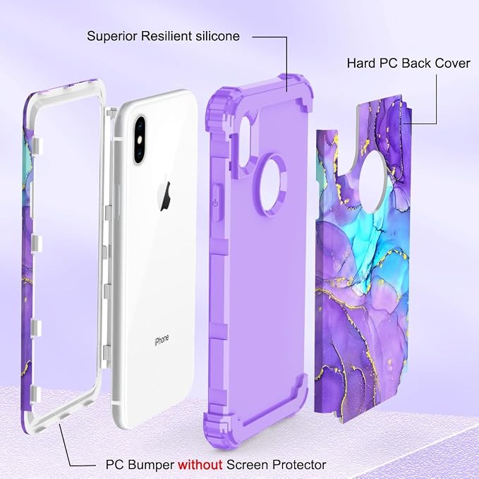 Hocase for iPhone Xs Max Case, Heavy Duty Shockproof Protection Soft Silicone Rubber+Hard Plastic Bumpers Hybrid Protective Case for iPhone Xs Max (6.5") 2018 - When Purple Meets Blue