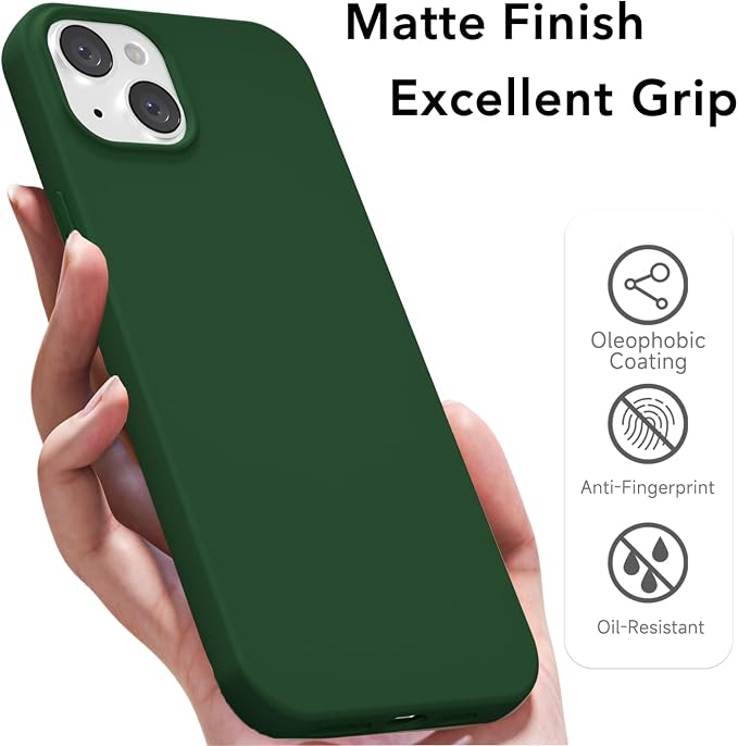 for iPhone 15 Plus/ 14 Plus Case Silicone Compatible with Magsafe Case, Ultra Slim Thin Magnetic Phone Cases Mag Safe, Cute Soft Rubber Gel Matte Wireless Charging Cover for Women, Dark Green