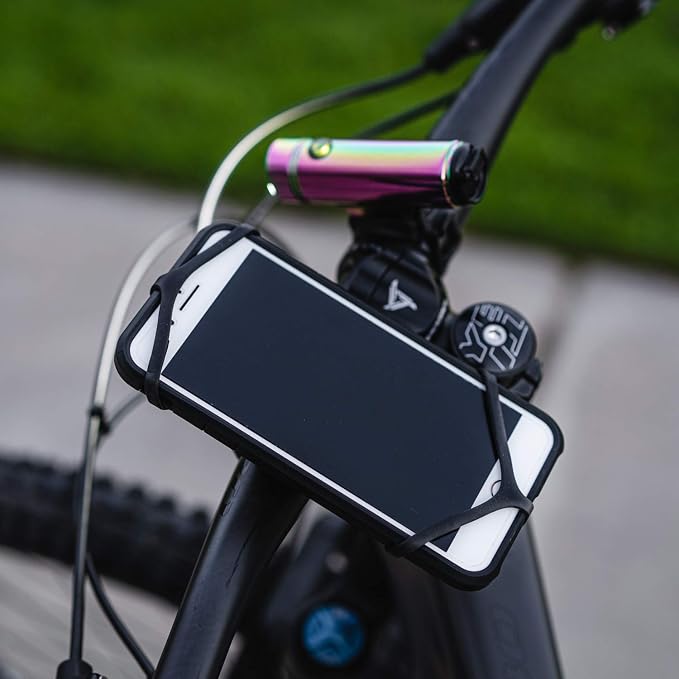 LEZYNE Lightweight Machined Aluminum Smart Grip Bicycle Phone Mount | Highly Flexible Band, Non-Slip Material, Includes Two Strap Sizes | Road, Gravel, or Mountain Bike Rides - 100.6mm, 57.1mm, 44.4mm