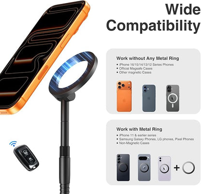 elitehood Magnetic iPhone Tripod Stand with Flexible Gooseneck, Magsafe Phone Stand for Video Recording Filming, Heavy Duty Aluminum Phone Tripod for iPhone 17 Pro Max / 17 Pro / 16 Pro Max