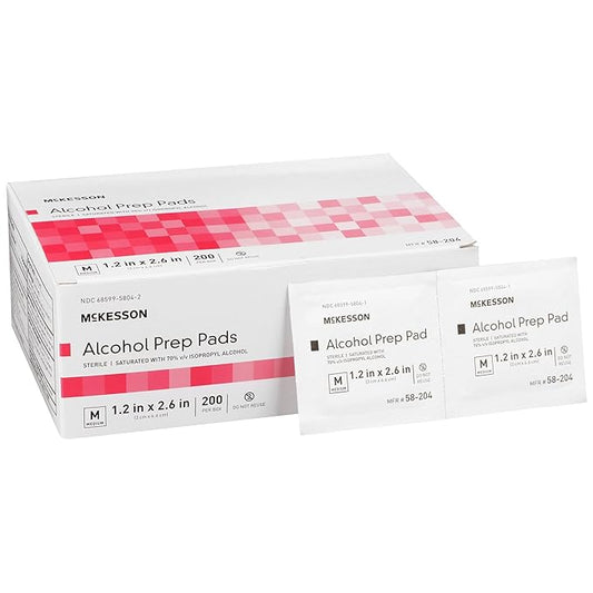 McKesson Alcohol Prep Pads [400 count] 70% Isopropyl, Individually Wrapped Wipes, Sterile, Medical-Grade, First Aid, Medium
