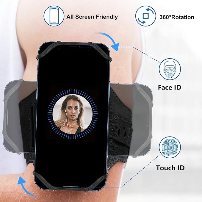 VUP Running Armband 360°Rotatable for iPhone 16/15/14/13/Pro Max/Pro/Mini, Fits All 4-6.7 Inch Smartphones, with Key Holder Phone Armband for Running Hiking Biking (Pack of 10)