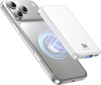 Magnetic Portable Charger, 10000mAh for Magsafe Battery Pack, 20W Fast Charging Power Bank, Travel Essential of Wireless Charger Compatible with iPhone 17/16/15/14/13 Pro/Max/Air/Plus-White