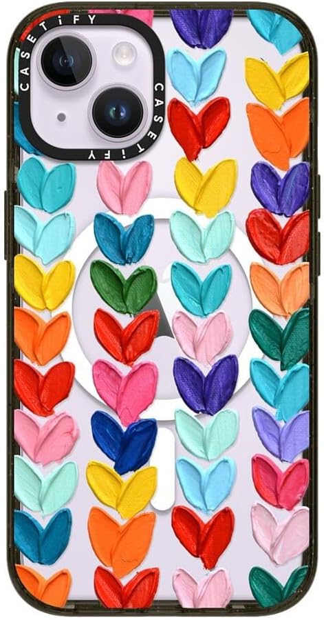 CASETiFY Impact iPhone 14 Case [4X Military Grade Drop Tested / 8.2ft Drop Protection/Compatible with Magsafe] - Polka Daub Hearts - Glossy Black