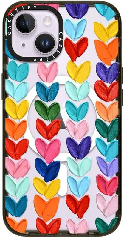 CASETiFY Impact iPhone 14 Case [4X Military Grade Drop Tested / 8.2ft Drop Protection/Compatible with Magsafe] - Polka Daub Hearts - Glossy Black