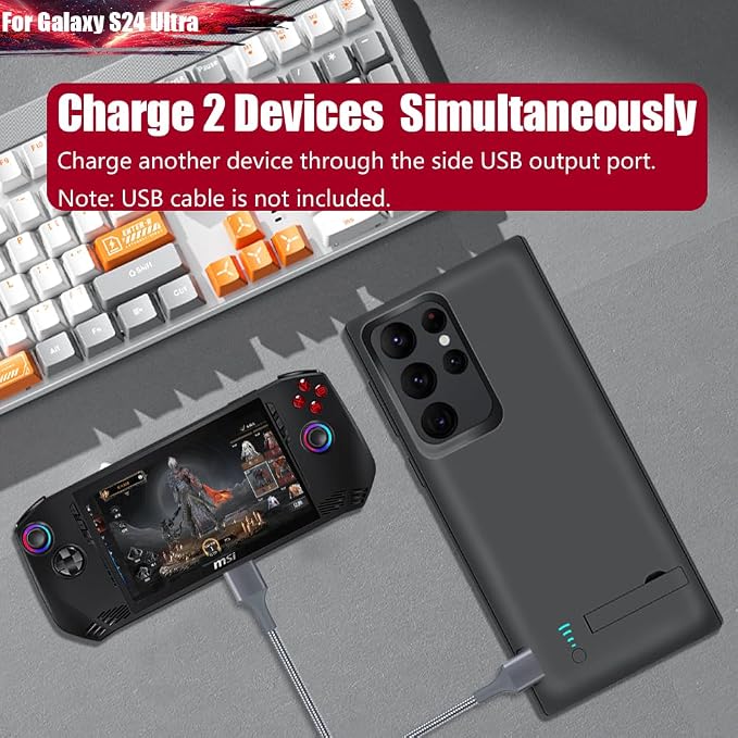 Battery Case for Samsung Galaxy S24 Ultra, 5000mAh Rechargeable Extended Battery Charging Charger Case, Add 100% Extra Juice, Not Compatible with S24 or S24+ (6.8 Inches) Black