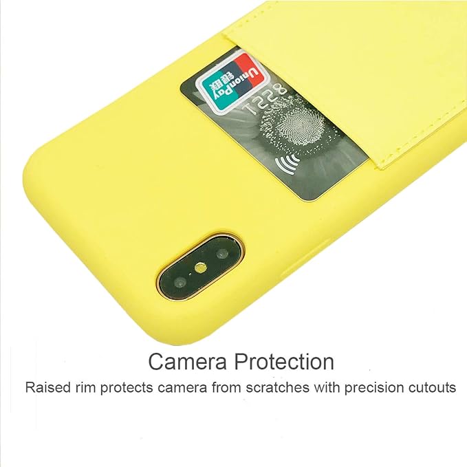 Ultra Slim Liquid Silicone Case Compatible for iPhone Xs/X 10(5.8 inch) with Card Holder Slot Ultra-Slim Thin Soft Wallet Cover Compatible for iPhone XS/X/11 with Screen Protector(Yellow)