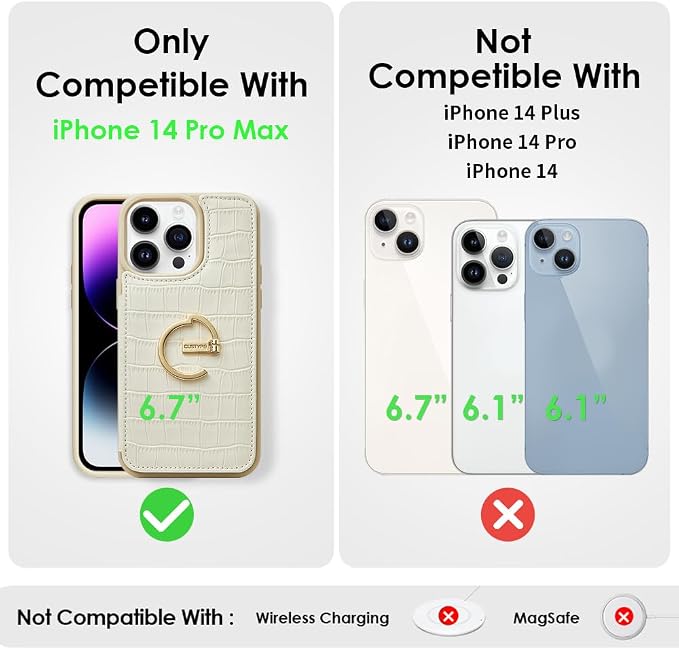 CUSTYPE for iPhone 14 Pro Max case Wallet with Card Holder, 180° Rotation Ring Holder Stand Card Slots Case, Leather Double Snap Cover with Wallet for Women and Men 6.7 "-Beige