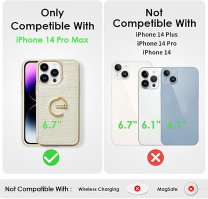 CUSTYPE for iPhone 14 Pro Max case Wallet with Card Holder, 180° Rotation Ring Holder Stand Card Slots Case, Leather Double Snap Cover with Wallet for Women and Men 6.7 "-Beige