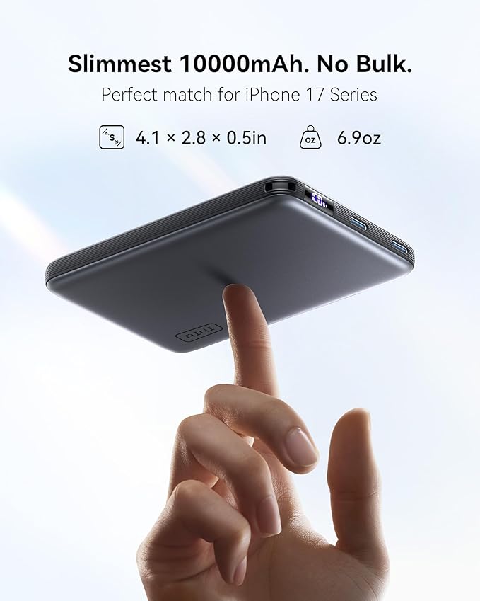 INIU for Magsafe Power Bank, Slimmest Qi2.2 Certified, 25W Magnetic Portable Charger 10000mAh, 45W PD Fast Charging Phone Charger with USB C Cable & LED Display for iPhone 17 16 15 14 13 12 Air Only